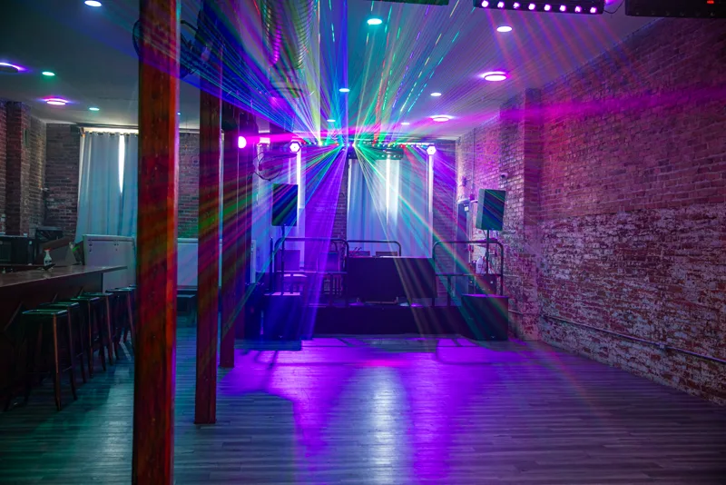 The upstairs suite lit up for a private party